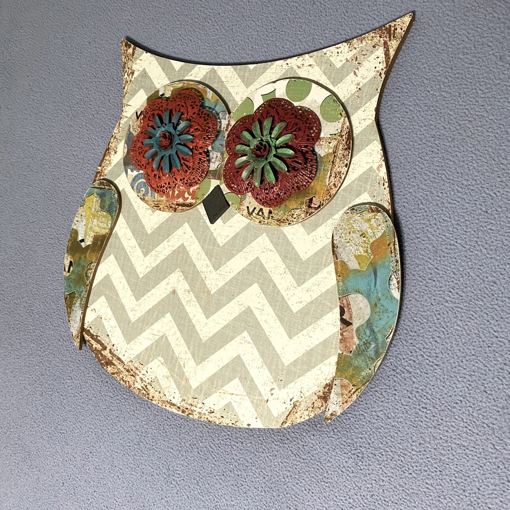 Hobby Lobby Chevron Owl Art with Red and Green Accents